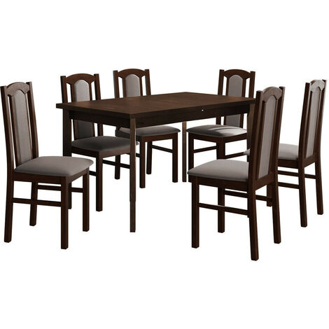 Salle à manger complète Victorville 313, Noix, 78x80x140cm, Diamètre: 0, Nombre de places: 6, Style: Contemporary