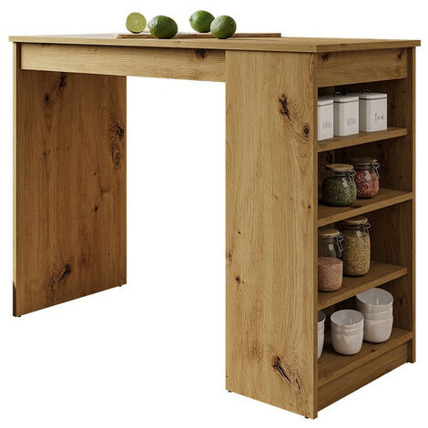 Mirjan24 – Table de bar chêne artisan 115x50x102cm – Stratifié durable – Surface généreuse pour repas et apéritifs – Montage facile