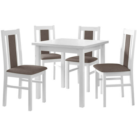 Salle à manger complète Victorville 310, Blanc, 78x80x80cm, Diamètre: 0, Nombre de places: 4, Style: Contemporary