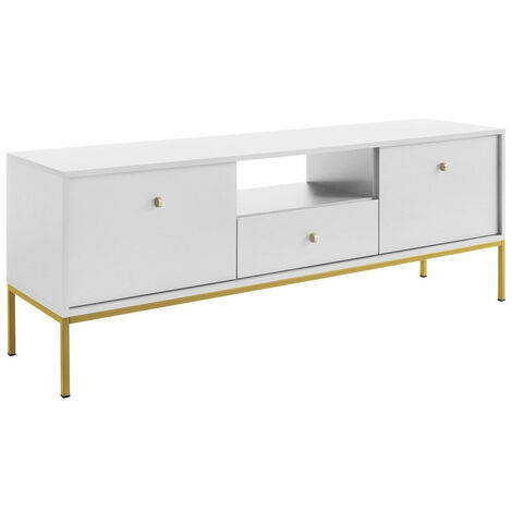 Meuble TV Romveri 101, Blanc, Le nombre de portes: 2, Nombre de tiroirs: 1, 154x56x39cm (1/5)