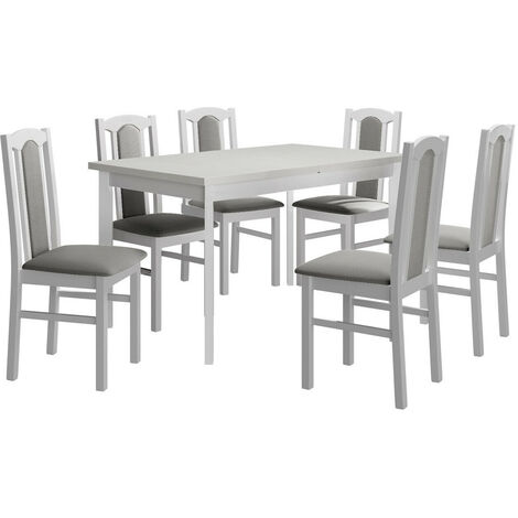 Salle à manger complète Victorville 313, Blanc, 78x80x140cm, Diamètre: 0, Nombre de places: 6, Style: Contemporary