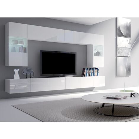 Armoire murale Tivdalu 101, Blanc + Blanc brillant