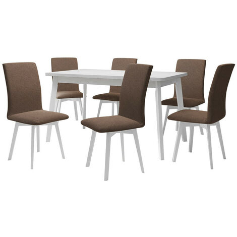 Salle à manger complète Victorville 335, Blanc, 75x80x140cm, Diamètre: 0, Nombre de places: 6, Style: Contemporary