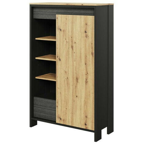 Étagère Lomsevu 102 , Avec tiroirs, Avec des portes, Stratifié, Le nombre de portes: 1, Nombre de tiroirs: 1, 141x87x38cm, LED: Disponible (1/5)