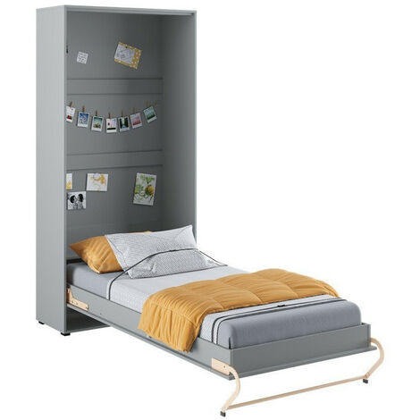 Lit escamotable Concept Pro Lenart Levfere 164, Gris, Unique, 90x200, Stratifié, Sommier à lattes, 105x237x217cm