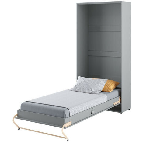 Lit escamotable Concept Pro Lenart Levfere 164, Gris, Unique, 90x200, Stratifié, Sommier à lattes, 105x237x217cm