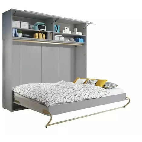Lit escamotable Concept Pro Lenart Levfere 165, Gris, Unique, 90x200, Stratifié, Sommier à lattes, 127x215x109cm