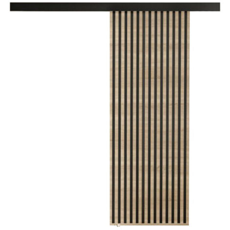 Mirjan24 – Porte coulissante 2050x760mm en stratifié Sonoma chêne et noir – Mécanisme coulissant silencieux – Système de fermeture douce