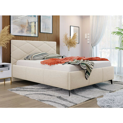 Lit Beloit 116, Breeze 01, Double, 140x200, Tapisserie, Sommier à lattes, 149x212x106cm