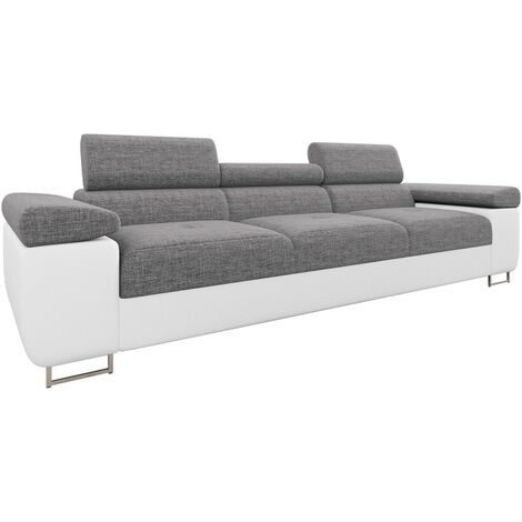 Mobilier1 – Canapé droit 3 places 263x102x70cm – Faux cuir et tapisserie – Pieds en métal – Ressorts Zig Zag pour confort durable