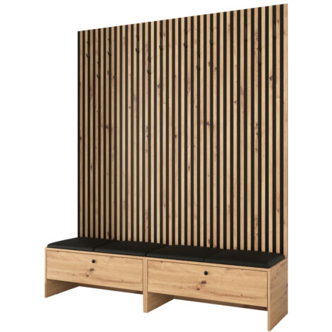 Meuble d'entrée Donio V, Chêne Artisan + Soft 011, 206x170x44cm, Faux cuir, Stratifié, À poser