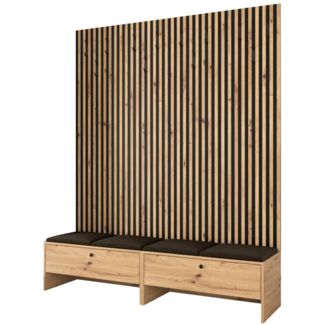 Meuble d'entrée Donio V, Chêne Artisan + Manila 04, 206x170x44cm, Tissu, Stratifié, À poser