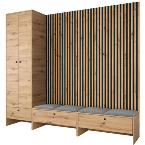 Meuble d'entrée Donio VI, Chêne Artisan + Manila 16, 206x230x44cm, Tissu, Stratifié, À poser