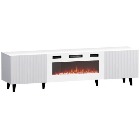 Meuble TV Charlotte H106, Blanc + Noir, Le nombre de portes: 0, Nombre de tiroirs: 0, 181x49x40cm, LED (1/4)