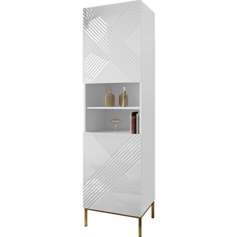 Étagère Natar, Blanc + Blanc brillant, Fermé, Avec des portes, Stratifié, MDF, Le nombre de portes: 0, Nombre de tiroirs: 0, 200x55x42cm (1/5)