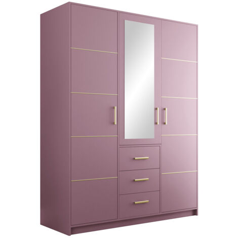 Mobilier1 – Armoire Dortivu 148 pourpre 200x147x58cm – 5 étagères – Portes avec charnières – Stratifié pour rangement optimisé