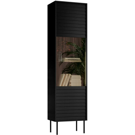 Étagère Flosoru 107, Noir, Fermé, Avec des portes, Stratifié, Verre trempé, MDF, Le nombre de portes: 0, Nombre de tiroirs: 0, 182x53x40cm (1/5)