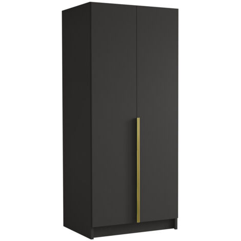 Armoire Closico 195, Noir + Doré, 215x100x58cm, Portes d'armoire: Avec des charnières, Nombre d'étagères: 0