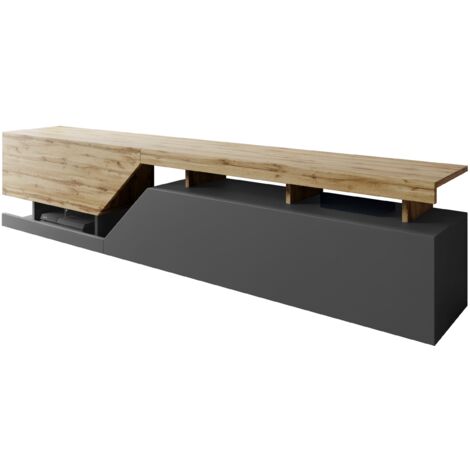 Mobilier1 – Meuble TV Comfivo Daldune 104 – Anthracite et chêne wotan – Largeur 200 cm, Hauteur 47 cm, Profondeur 35 cm, Stratifié