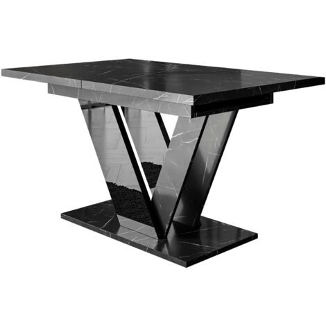 Mobilier1 – Table extensible en marbre noir 76x80x120cm – Rallonge jusqu'à 160cm – Bords protégés ABS – Fabriqué en Europe
