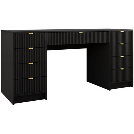 Mobilier1 – Bureau droit noir 76x154x55 cm – Stratifié et MDF – Avec tiroirs en métal – Poignées modernes – Fabriqué en Union Européenne