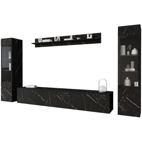 Mobilier1 – Ensemble de meubles de salon 4 pièces – Marbre noir – Verre trempé résistant – Bords protégés ABS – Fabriqué en Europe (1/5)
