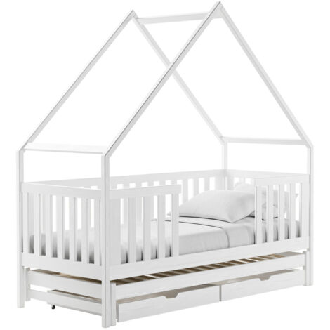 Lit Vista 115, Blanc, Unique, Lit simple avec lit gigogne, 80x200, 80x190, Bois, Disponible, 86x208x212cm (1/3)