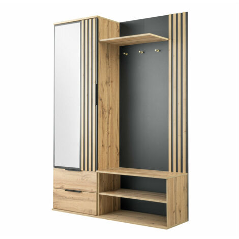 Mobilier1 – Meuble d'entrée Honolulu 238 – Dimensions 200x140x40cm – Miroir stratifié à poser – Design moderne et élégant