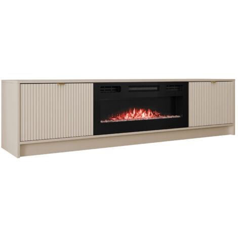 Meuble TV Comfivo Larmire 109 – Beige – Largeur 182 cm – Hauteur 48 cm – Profondeur 40 cm – Stratifié et MDF – Mécanisme de levage