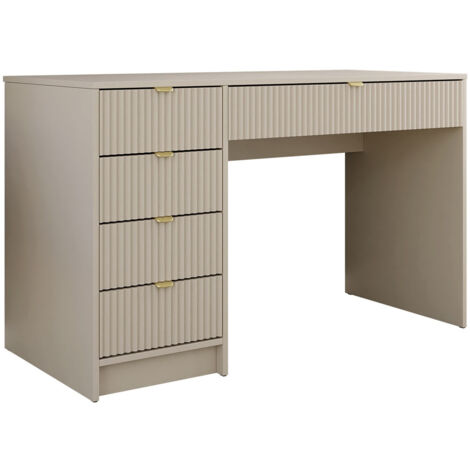 Mobilier1 – Bureau droit beige 120x55cm avec 5 tiroirs – Stratifié et MDF – Assemblage flexible droite/gauche – Bords protégés ABS