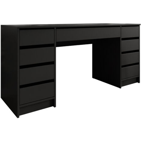 Bureau droit noir 76x154x55cm – Stratifié avec bords en ABS – Sans portes – Rangement pratique avec tiroirs (1/5)