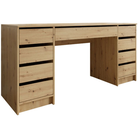 Bureau droit en chêne artisan 76x154x55cm – Avec tiroirs – Bords protégés ABS – Fabriqué en Union Européenne (1/5)
