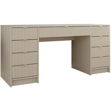 Mobilier1 – Bureau droit beige 76x154x55 cm – Stratifié MDF avec tiroirs – Poignées métal – Bords protégés ABS pour durabilité