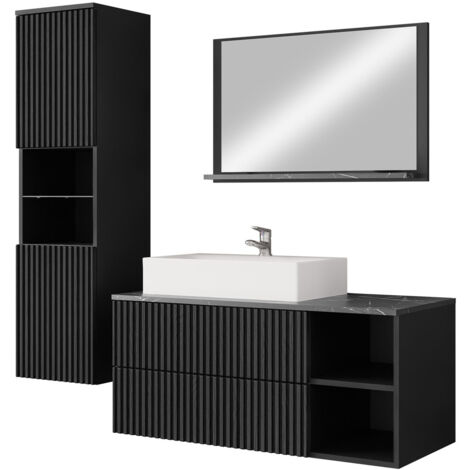 Ensemble de meubles de salle de bain noir – Dimensions armoire 1330x350x340mm – Miroir inclus – Système push to open (1/4)