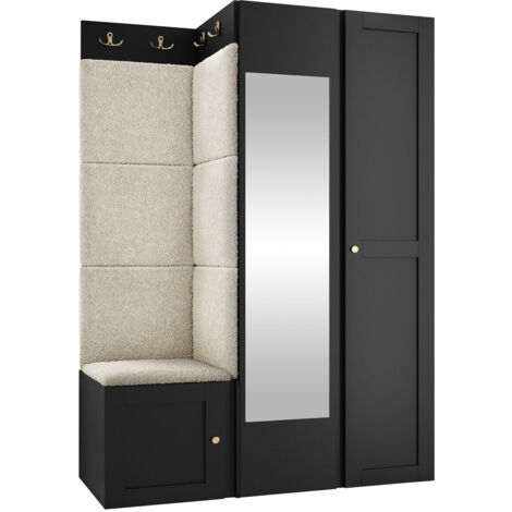 Meuble d'entrée Hartford 380, Noir, 186x116x46cm, Disponible, Tissu, MDF, Stratifié, À poser, Murale (1/5)