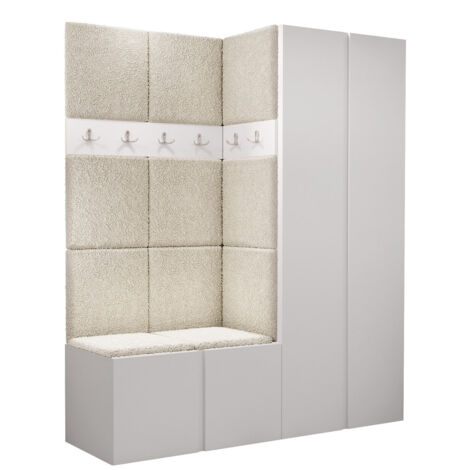 Meuble d'entrée Pinis III, Blanc, 186x158x46cm, Tissu, Stratifié, Murale, À poser (1/5)