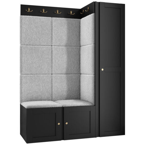 Meuble d'entrée Hartford 377, Blanc, 186x124x46cm, Stratifié, Tissu, MDF, Murale, À poser (1/5)