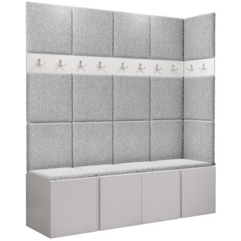 Meuble d'entrée Pinis II, Blanc, 186x168x46cm, Tissu, Stratifié, À poser, Murale (1/5)