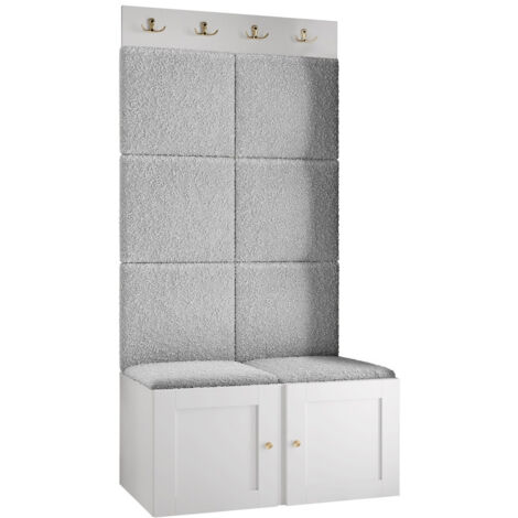 Meuble d'entrée Hartford 375, Blanc, 186x84x46cm, MDF, Stratifié, Tissu, Murale, À poser (1/5)