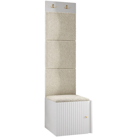 Meuble d'entrée Hartford 386, Blanc, 186x42x46cm, Tissu, MDF, Stratifié, À poser, Murale (1/5)