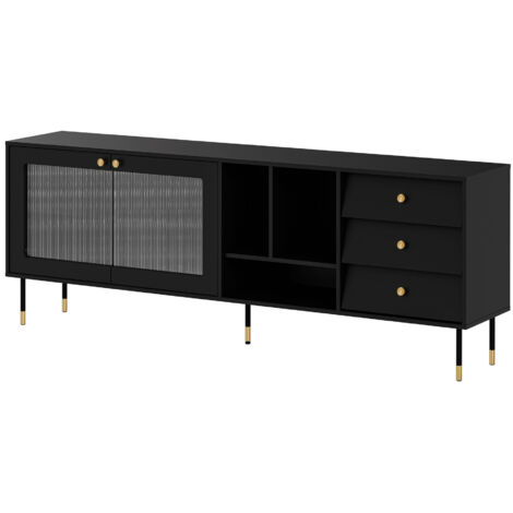 Commode Feletri 104, Noir, Avec tiroirs et portes, Nombre de tiroirs: 0, 75x200x39cm (1/4)