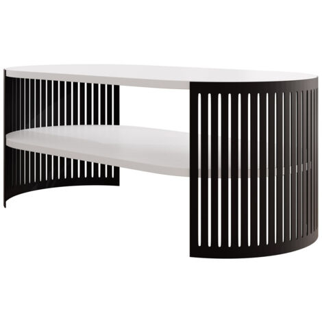 Table basse Sordore 115, Noir + Blanc, 40x50x100cm, Diamètre: 0, Stratifié, Ovale (1/3)