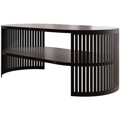 Table basse Sordore 115, Noir + Marbre noir, 40x50x100cm, Diamètre: 0, Stratifié, Ovale (1/3)