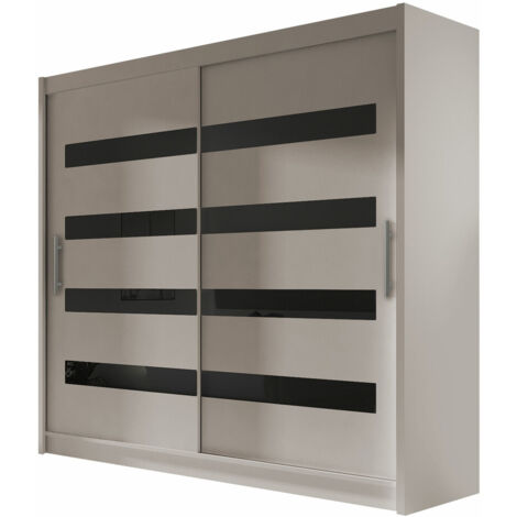 Armoire Closico 156, Cachemire + Noir, 215x180x58cm, Portes d'armoire: Coulissantes, Nombre d'étagères: 5 (1/4)