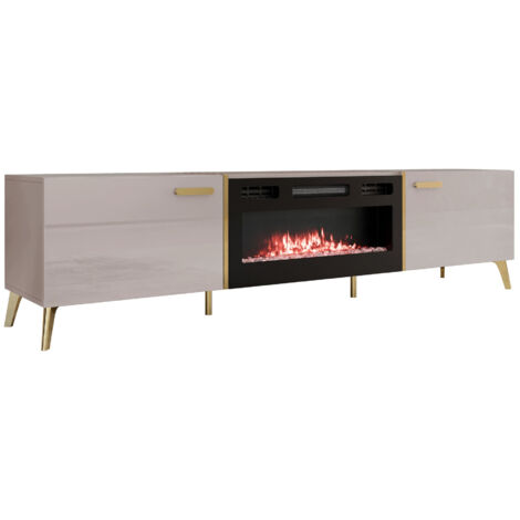 Meuble TV Comfivo Teslomo 112, Cachemire + Cachemire Brillant, Le nombre de portes: 0, Nombre de tiroirs: 0, 214x50x38cm (1/5)