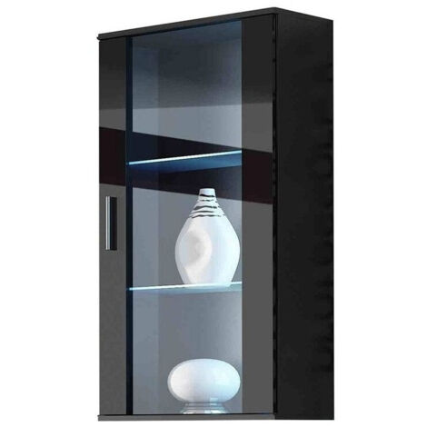 Armoire murale Tornola 103, Noir + Noir brillant, 116x60cm, Le nombre de portes: 129cm, Stratifié, Verre, LED: Disponible (1/4)