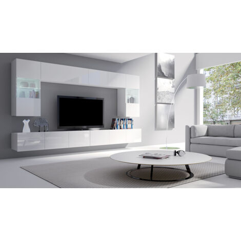 Armoire murale Tivdalu 102, Blanc + Blanc brillant