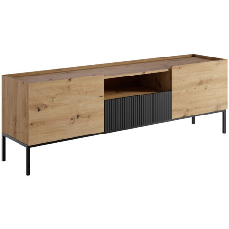 Meuble TV Lunole 109, Chêne Artisan + Noir, Le nombre de portes: 0, Nombre de tiroirs: 0, 180x60x42cm (1/4)