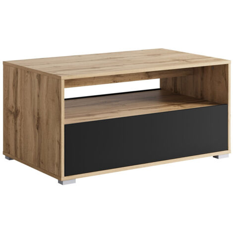 Table basse Sarasota 188, Chêne wotan + Graphite, 45x55x90cm, Diamètre: 0, Stratifié, Angulaire (1/4)