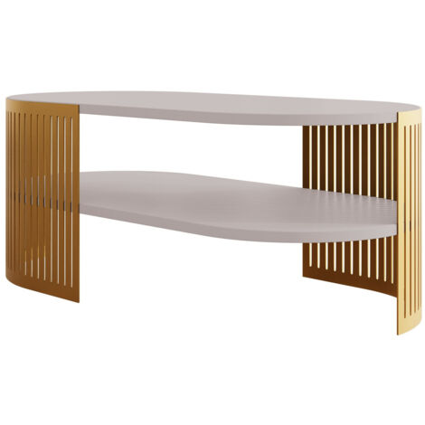 Table basse Sordore 119, Doré + Cachemire, 40x50x100cm, Diamètre: 0, Stratifié, Ovale (1/3)